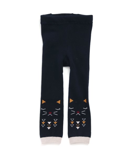 Ampersand(アンパサンド)の「ネコちゃんモチーフスパッツ 10分丈(レギンス/スパッツ・キッズ・マスタード/アイボリー/ネイビー・80/90/110/100/120/140)」の2枚目の写真