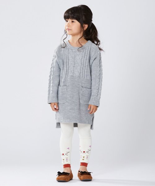 Ampersand(アンパサンド)の「ネコちゃんモチーフスパッツ 10分丈(レギンス/スパッツ・キッズ・マスタード/アイボリー/ネイビー・80/90/110/100/120/140)」の4枚目の写真