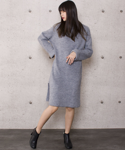 LUGG NAGG(ラグナグ)の「【Jewelobe/ ジュエローブ】シンプル ハイネック ニットワンピース(ワンピース・レディース・ホワイト/ブラック/ベージュ/グレー/ピンク・FREE)」の3枚目の写真