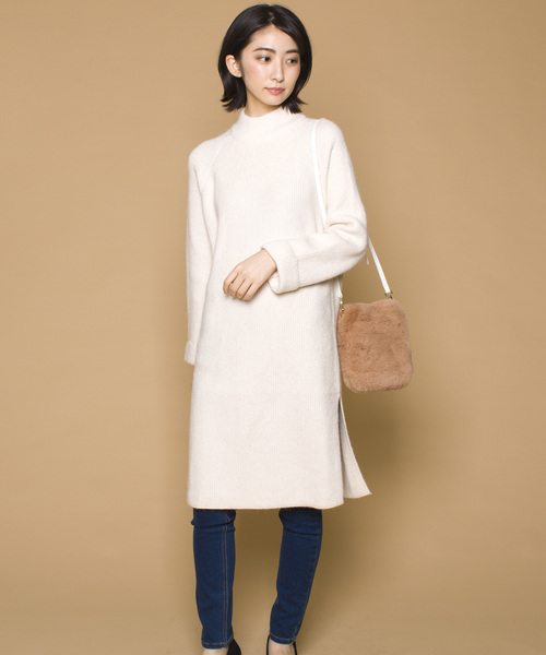 LUGG NAGG(ラグナグ)の「【Jewelobe/ ジュエローブ】シンプル ハイネック ニットワンピース(ワンピース・レディース・ホワイト/ブラック/ベージュ/グレー/ピンク・FREE)」の2枚目の写真