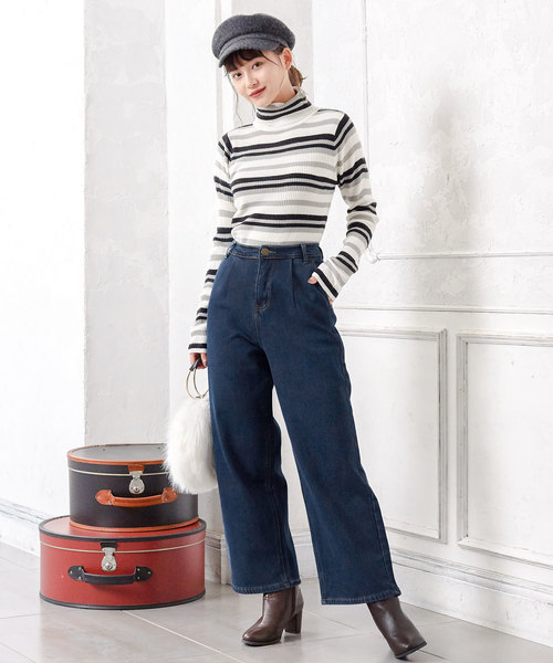 KOBE LETTUCE（コウベレタス）の「フリースボンディング裏起毛ワイドデニムパンツ＊レディース/ボトムス/ジーパン/ジーンズ[M2307]神戸レタス（デニムパンツ・レディース・ブラック/インディゴブルー/ブルー・FREE）」の3枚目の写真