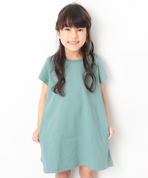 devirock（デビロック）の「半袖Aラインワンピース（ワンピース・キッズ・ホワイト/ブラック/ネイビー/カーキ/イエロー/ラベンダー/杢グレー/グリーン系その他/イエロー系その他/ピンク系その他/レッド系その他/ヘザーチャコール/スモークピンク/グリーン系その他2・80ｃｍ/90cm/100cm/120cm/130cm/140cm/150cm/160cm/110cm）」の7枚目の写真