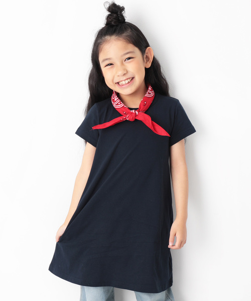 devirock（デビロック）の「半袖Aラインワンピース（ワンピース・キッズ・ホワイト/ブラック/ネイビー/カーキ/イエロー/ラベンダー/杢グレー/グリーン系その他/イエロー系その他/ピンク系その他/レッド系その他/ヘザーチャコール/スモークピンク/グリーン系その他2・80ｃｍ/90cm/100cm/120cm/130cm/140cm/150cm/160cm/110cm）」の9枚目の写真