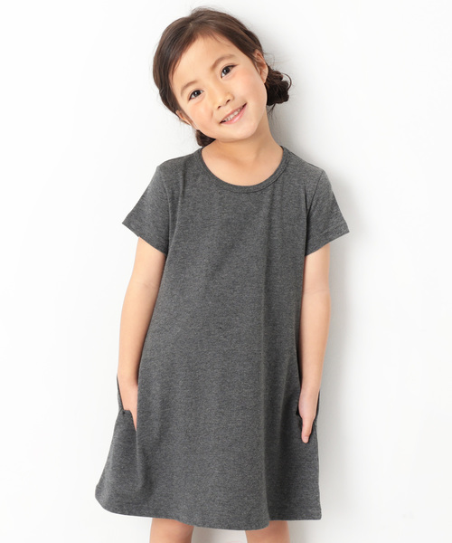 devirock（デビロック）の「半袖Aラインワンピース（ワンピース・キッズ・ホワイト/ブラック/ネイビー/カーキ/イエロー/ラベンダー/杢グレー/グリーン系その他/イエロー系その他/ピンク系その他/レッド系その他/ヘザーチャコール/スモークピンク/グリーン系その他2・80ｃｍ/90cm/100cm/120cm/130cm/140cm/150cm/160cm/110cm）」の5枚目の写真