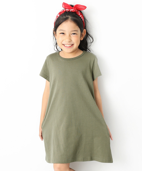 devirock（デビロック）の「半袖Aラインワンピース（ワンピース・キッズ・ホワイト/ブラック/ネイビー/カーキ/イエロー/ラベンダー/杢グレー/グリーン系その他/イエロー系その他/ピンク系その他/レッド系その他/ヘザーチャコール/スモークピンク/グリーン系その他2・80ｃｍ/90cm/100cm/120cm/130cm/140cm/150cm/160cm/110cm）」の6枚目の写真