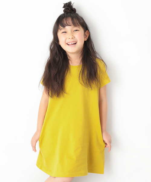 devirock（デビロック）の「半袖Aラインワンピース（ワンピース・キッズ・ホワイト/ブラック/ネイビー/カーキ/イエロー/ラベンダー/杢グレー/グリーン系その他/イエロー系その他/ピンク系その他/レッド系その他/ヘザーチャコール/スモークピンク/グリーン系その他2・80ｃｍ/90cm/100cm/120cm/130cm/140cm/150cm/160cm/110cm）」の11枚目の写真