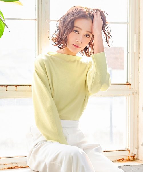 KOBE LETTUCE（コウベレタス）の「ボートネックバルーンスリーブハイゲージニットトップス（ニット/セーター・レディース・ブラック/オレンジ/アイボリー/ミント/レモンイエロー/グレイッシュベージュ・FREE）」の2枚目の写真