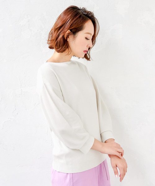 KOBE LETTUCE（コウベレタス）の「ボートネックバルーンスリーブハイゲージニットトップス（ニット/セーター・レディース・ブラック/オレンジ/アイボリー/ミント/レモンイエロー/グレイッシュベージュ・FREE）」の3枚目の写真