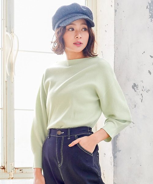 KOBE LETTUCE（コウベレタス）の「ボートネックバルーンスリーブハイゲージニットトップス（ニット/セーター・レディース・ブラック/オレンジ/アイボリー/ミント/レモンイエロー/グレイッシュベージュ・FREE）」の5枚目の写真