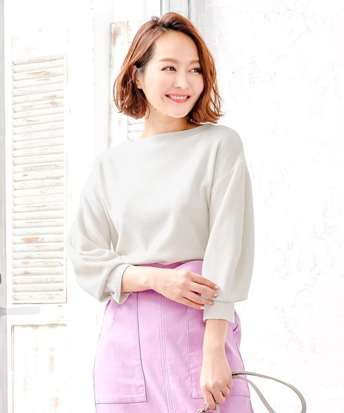 KOBE LETTUCE（コウベレタス）の「ボートネックバルーンスリーブハイゲージニットトップス（ニット/セーター・レディース・ブラック/オレンジ/アイボリー/ミント/レモンイエロー/グレイッシュベージュ・FREE）」の12枚目の写真