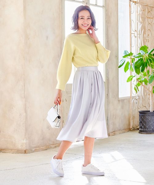 KOBE LETTUCE（コウベレタス）の「ボートネックバルーンスリーブハイゲージニットトップス（ニット/セーター・レディース・ブラック/オレンジ/アイボリー/ミント/レモンイエロー/グレイッシュベージュ・FREE）」の14枚目の写真