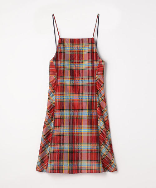 シルクマドラスチェック Macphee マカフィー のワンピース シルクマドラスチェック エプロンワンピース