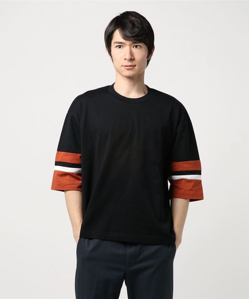 STUDIOUS（ステュディオス）の「【STUDIOUS】ビッグシルエットソデキリカエTシャツ（Tシャツ/カットソー・メンズ・ホワイト/ブラック/レンガ・3/1/2）」の10枚目の写真