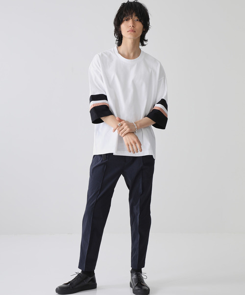 STUDIOUS（ステュディオス）の「【STUDIOUS】ビッグシルエットソデキリカエTシャツ（Tシャツ/カットソー・メンズ・ホワイト/ブラック/レンガ・3/1/2）」の7枚目の写真