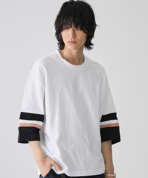 STUDIOUS（ステュディオス）の「【STUDIOUS】ビッグシルエットソデキリカエTシャツ（Tシャツ/カットソー・メンズ・ホワイト/ブラック/レンガ・3/1/2）」の18枚目の写真
