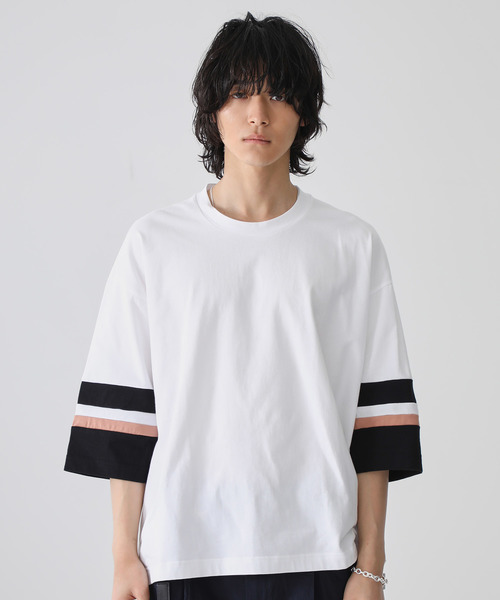 STUDIOUS（ステュディオス）の「【STUDIOUS】ビッグシルエットソデキリカエTシャツ（Tシャツ/カットソー・メンズ・ホワイト/ブラック/レンガ・3/1/2）」の11枚目の写真