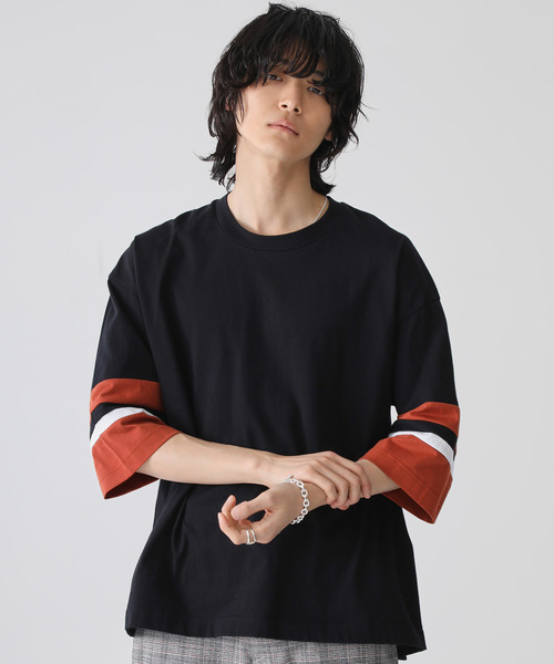 STUDIOUS（ステュディオス）の「【STUDIOUS】ビッグシルエットソデキリカエTシャツ（Tシャツ/カットソー・メンズ・ホワイト/ブラック/レンガ・3/1/2）」の12枚目の写真