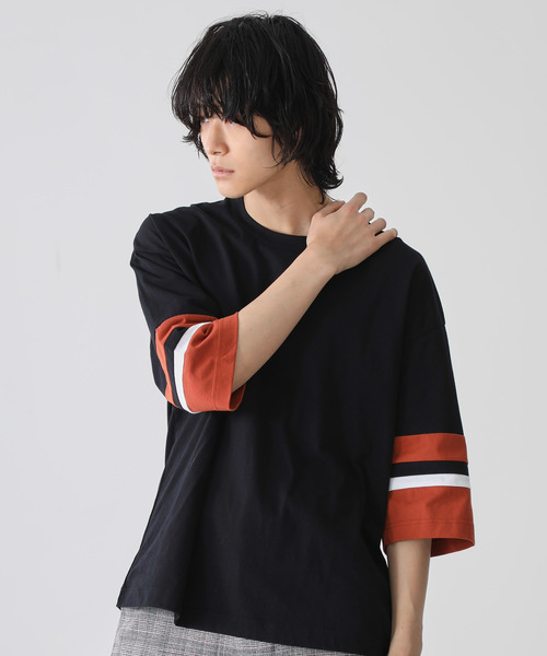 STUDIOUS（ステュディオス）の「【STUDIOUS】ビッグシルエットソデキリカエTシャツ（Tシャツ/カットソー・メンズ・ホワイト/ブラック/レンガ・3/1/2）」の6枚目の写真