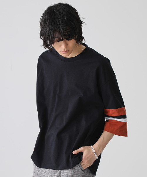 STUDIOUS（ステュディオス）の「【STUDIOUS】ビッグシルエットソデキリカエTシャツ（Tシャツ/カットソー・メンズ・ホワイト/ブラック/レンガ・3/1/2）」の16枚目の写真