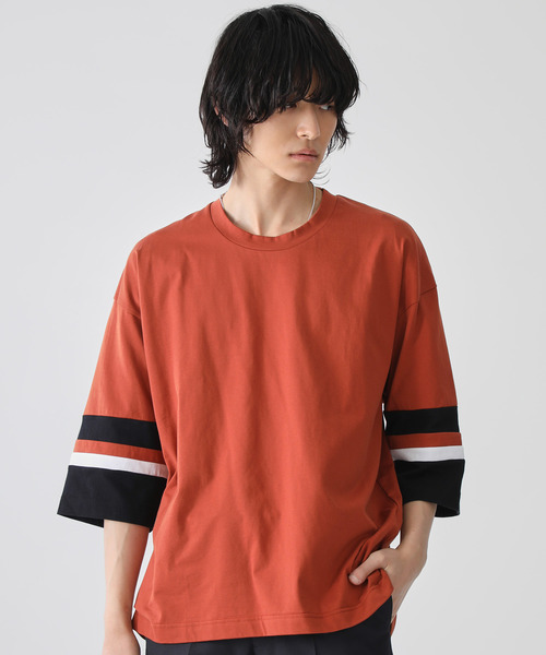STUDIOUS（ステュディオス）の「【STUDIOUS】ビッグシルエットソデキリカエTシャツ（Tシャツ/カットソー・メンズ・ホワイト/ブラック/レンガ・3/1/2）」の13枚目の写真