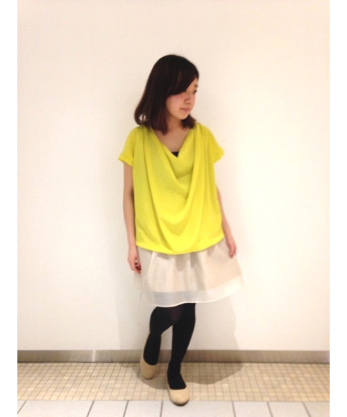 alcali（アルカリ）の「オーガンジー＋タイプライター　リバーシブルスカート（スカート・レディース・ベージュ/ネイビー/イエロー・FREE）」の2枚目の写真