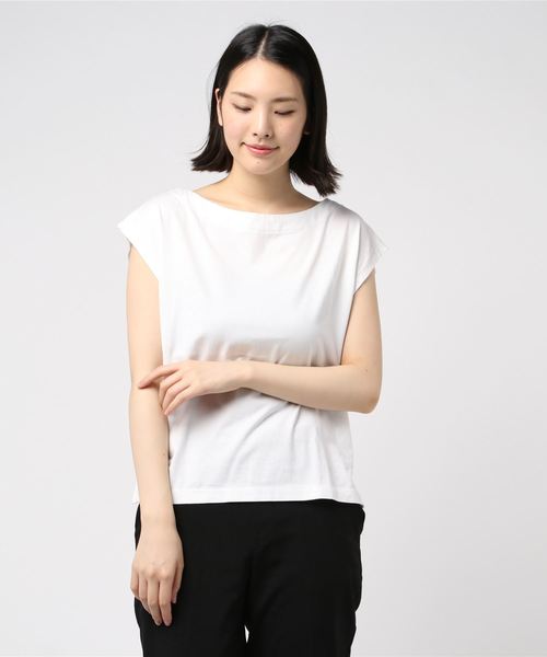 three dots（スリードッツ）の「スーピマジャージー イージーボクシートップ（Tシャツ/カットソー・レディース・ホワイト/ブラック/グレー系その他/ブルー系その他・SMALL）」の2枚目の写真