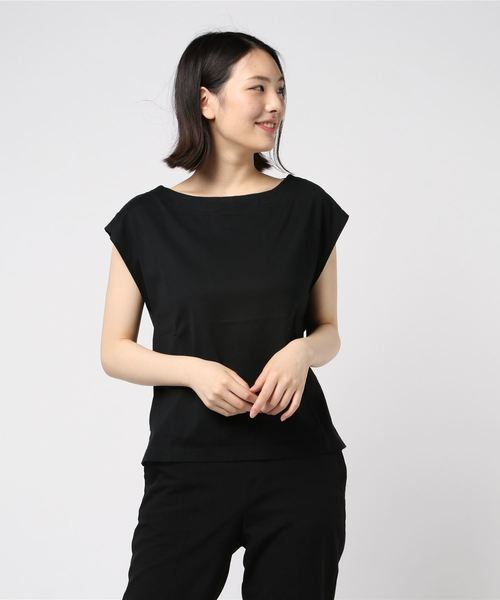 three dots（スリードッツ）の「スーピマジャージー イージーボクシートップ（Tシャツ/カットソー・レディース・ホワイト/ブラック/グレー系その他/ブルー系その他・SMALL）」の3枚目の写真