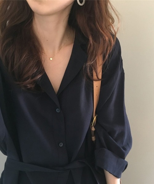 セール】ウエストリボン付きロングシャツワンピース（ワンピース