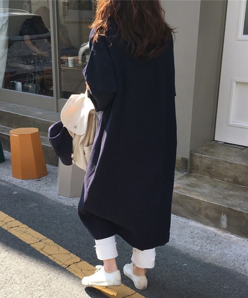 ウエストリボン付きロングシャツワンピース（ワンピース