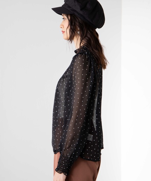 WEGO（ウィゴー）の「WEGO/シャーリングハイネックシアーブラウス（シャツ/ブラウス・レディース・ブラック/ホワイト/パープル/ドット/ブラウン系その他2・FREE）」の9枚目の写真