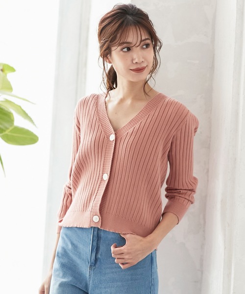 KOBE LETTUCE（コウベレタス）の「Ｖネックリブニットカーディガン（カーディガン/ボレロ・レディース・オレンジ系その他/ホワイト系その他/ネイビー・FREE）」の3枚目の写真