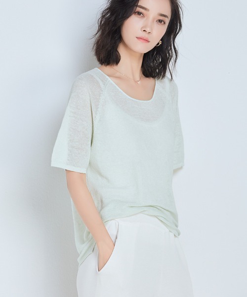 SAISON DE PAPILLON(セゾンドパピヨン)の「【リネン100%】薄手カットソー(Tシャツ/カットソー・レディース・ホワイト/ベージュ/ミント/ブラック・L/M)」の4枚目の写真