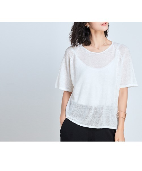 SAISON DE PAPILLON(セゾンドパピヨン)の「【リネン100%】薄手カットソー(Tシャツ/カットソー・レディース・ホワイト/ベージュ/ミント/ブラック・L/M)」の6枚目の写真