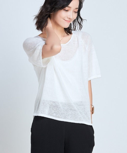 SAISON DE PAPILLON(セゾンドパピヨン)の「【リネン100%】薄手カットソー(Tシャツ/カットソー・レディース・ホワイト/ベージュ/ミント/ブラック・L/M)」の11枚目の写真