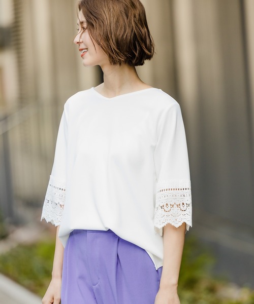 LEPSIM(レプシィム)の「【機能素材アイテム】ソデレース5S20SS 874184(Tシャツ/カットソー・レディース・ホワイト/ブラック/パープル/ライトベージュ・MEDIUM/LARGE)」の2枚目の写真