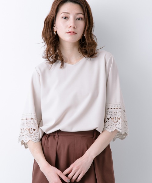 LEPSIM(レプシィム)の「【機能素材アイテム】ソデレース5S20SS 874184(Tシャツ/カットソー・レディース・ホワイト/ブラック/パープル/ライトベージュ・MEDIUM/LARGE)」の4枚目の写真