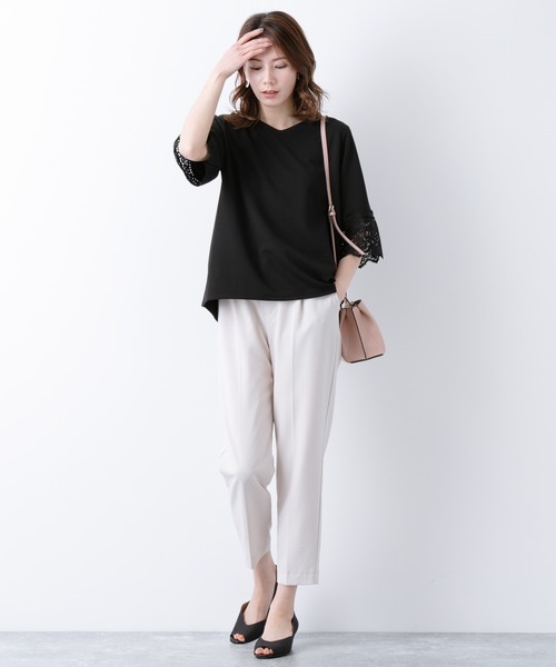 LEPSIM(レプシィム)の「【機能素材アイテム】ソデレース5S20SS 874184(Tシャツ/カットソー・レディース・ホワイト/ブラック/パープル/ライトベージュ・MEDIUM/LARGE)」の7枚目の写真