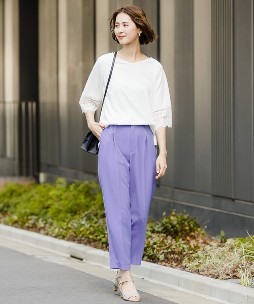 LEPSIM(レプシィム)の「【機能素材アイテム】ソデレース5S20SS 874184(Tシャツ/カットソー・レディース・ホワイト/ブラック/パープル/ライトベージュ・MEDIUM/LARGE)」の6枚目の写真
