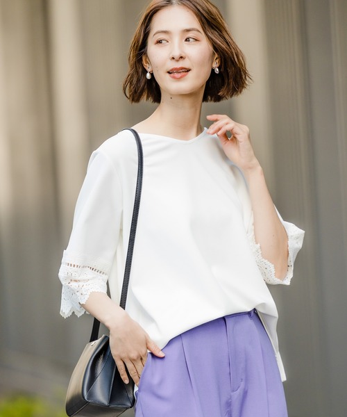 LEPSIM(レプシィム)の「【機能素材アイテム】ソデレース5S20SS 874184(Tシャツ/カットソー・レディース・ホワイト/ブラック/パープル/ライトベージュ・MEDIUM/LARGE)」の5枚目の写真