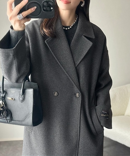 セール】さっと、羽織るだけで高級感。フェイクウールダブルテーラード