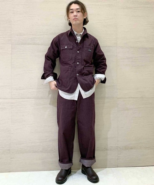 【新品未使用】ジョンブル/製品染めシャツジャケット/カバーオール/パープル Johnbull（ジョンブル）の「カバーオール(ID204)（カバーオール