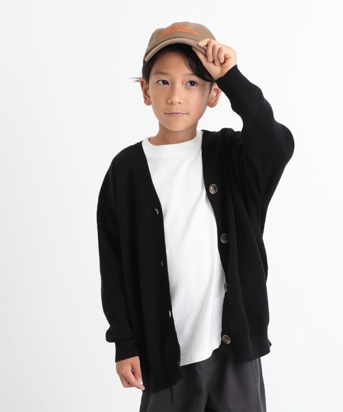 devirock（デビロック）の「コットン混リラックスカーディガン（カーディガン/ボレロ・キッズ・ライトブラウン/ベージュ/ブラック/ブルー系その他/ピンク系その他/ダークブラウン・110cm/120cm/130cm/140cm/150cm/100cm/160cm）」の2枚目の写真