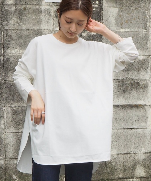 tiptop（ティップトップ）の「クルーネックラウンドヘムBIGロンT（Tシャツ/カットソー・レディース・ブラック/オフホワイト/A/ライトベージュ/ブルー/グリーン/スミクロ・FREE）」の19枚目の写真