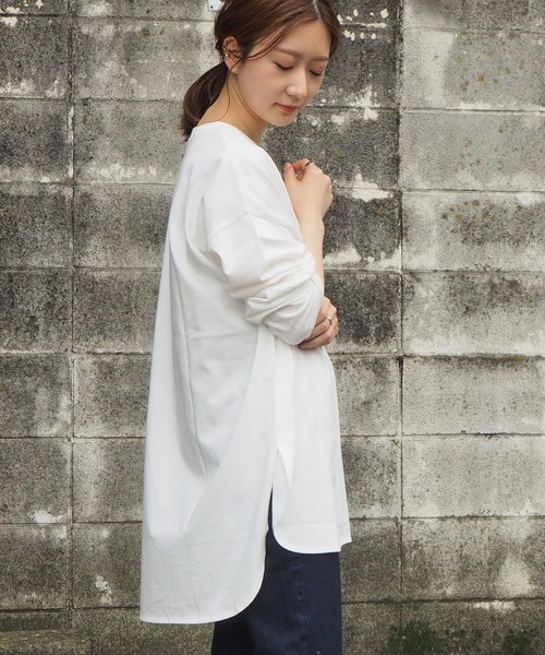 tiptop（ティップトップ）の「クルーネックラウンドヘムBIGロンT（Tシャツ/カットソー・レディース・ブラック/オフホワイト/A/ライトベージュ/ブルー/グリーン/スミクロ・FREE）」の20枚目の写真