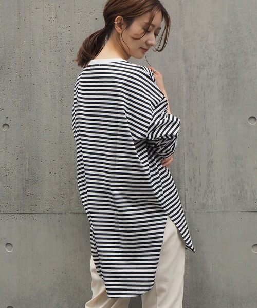 tiptop（ティップトップ）の「クルーネックラウンドヘムBIGロンT（Tシャツ/カットソー・レディース・ブラック/オフホワイト/A/ライトベージュ/ブルー/グリーン/スミクロ・FREE）」の18枚目の写真