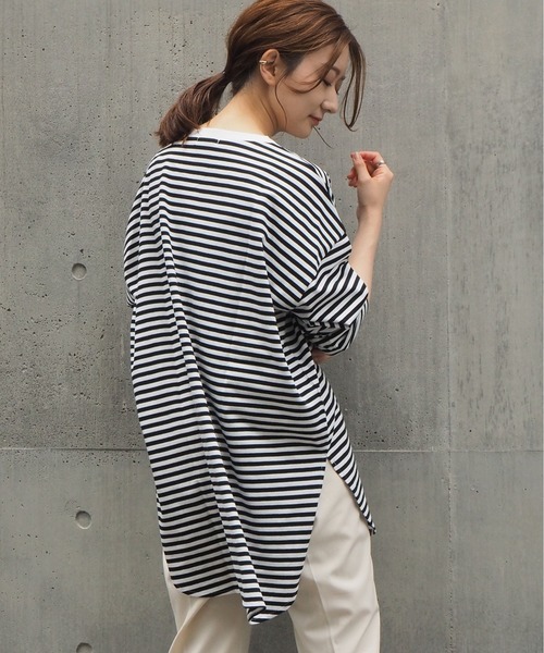 tiptop（ティップトップ）の「クルーネックラウンドヘムBIGロンT（Tシャツ/カットソー・レディース・ブラック/オフホワイト/A/ライトベージュ/ブルー/グリーン/スミクロ・FREE）」の22枚目の写真