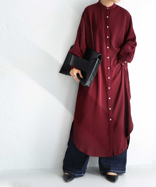 antiqua（アンティカ）の「とろみ素材シャツワンピース（ワンピース・レディース・オフホワイト/ブラック/ブルー系その他/スモークピンク/エンジ/パープル系その他/イエロー・FREE）」の7枚目の写真