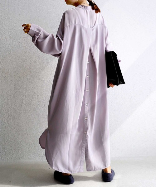 antiqua（アンティカ）の「とろみ素材シャツワンピース（ワンピース・レディース・オフホワイト/ブラック/ブルー系その他/スモークピンク/エンジ/パープル系その他/イエロー・FREE）」の4枚目の写真