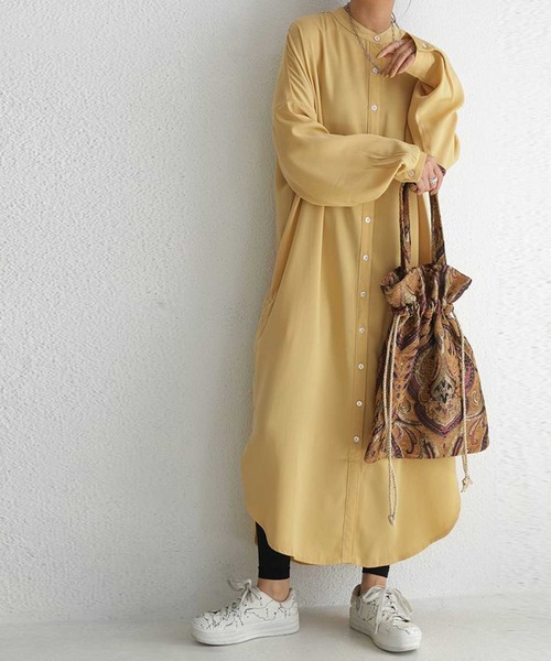 antiqua（アンティカ）の「とろみ素材シャツワンピース（ワンピース・レディース・オフホワイト/ブラック/ブルー系その他/スモークピンク/エンジ/パープル系その他/イエロー・FREE）」の5枚目の写真