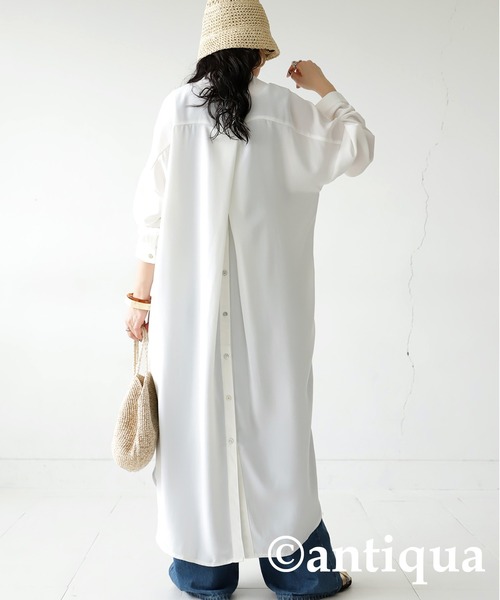 antiqua（アンティカ）の「とろみ素材シャツワンピース（ワンピース・レディース・オフホワイト/ブラック/ブルー系その他/スモークピンク/エンジ/パープル系その他/イエロー・FREE）」の22枚目の写真